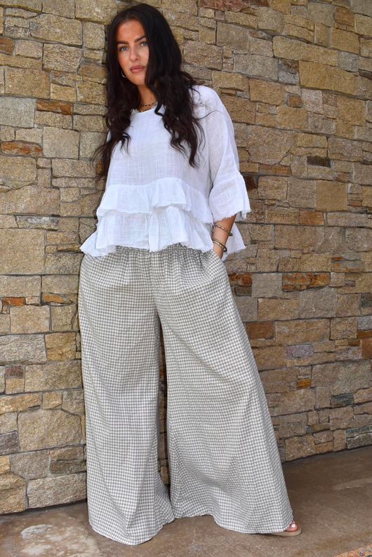 Arbi Gingham Palazzo Pant Mocha